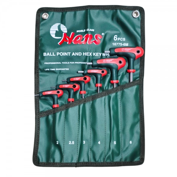 ست آلن تی شکل دسته دار سرگرد 2 تا 6 کد 16775-6M هنس Hans